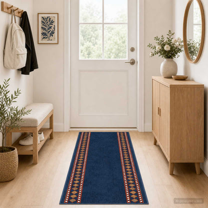 Runner Rug FLORNES Woven 67 x 350 cm PP 7 mm Blue diamonds