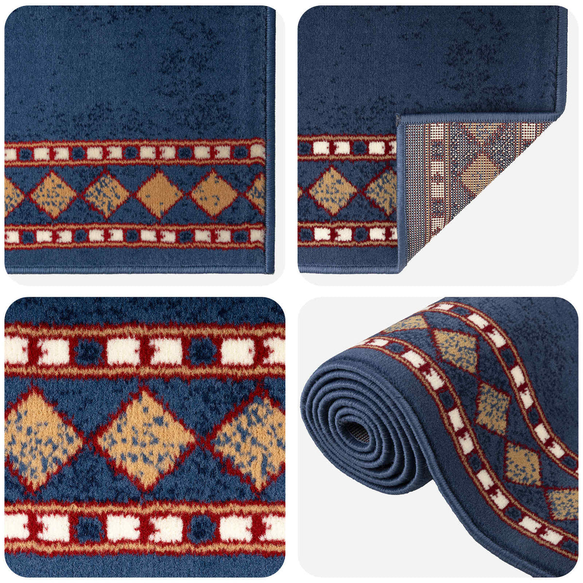 Runner Rug FLORNES Woven 100 x 400 cm PP 7 mm Blue diamonds
