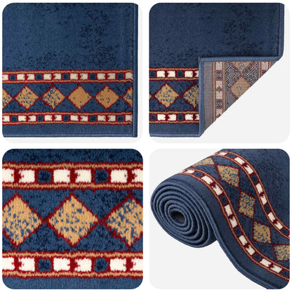 Runner Rug FLORNES Woven 100 x 400 cm PP 7 mm Blue diamonds