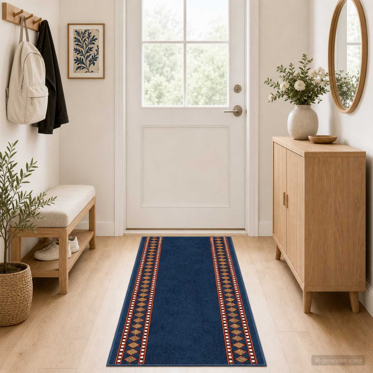 Runner Rug FLORNES Woven 100 x 450 cm PP 7 mm Blue diamonds