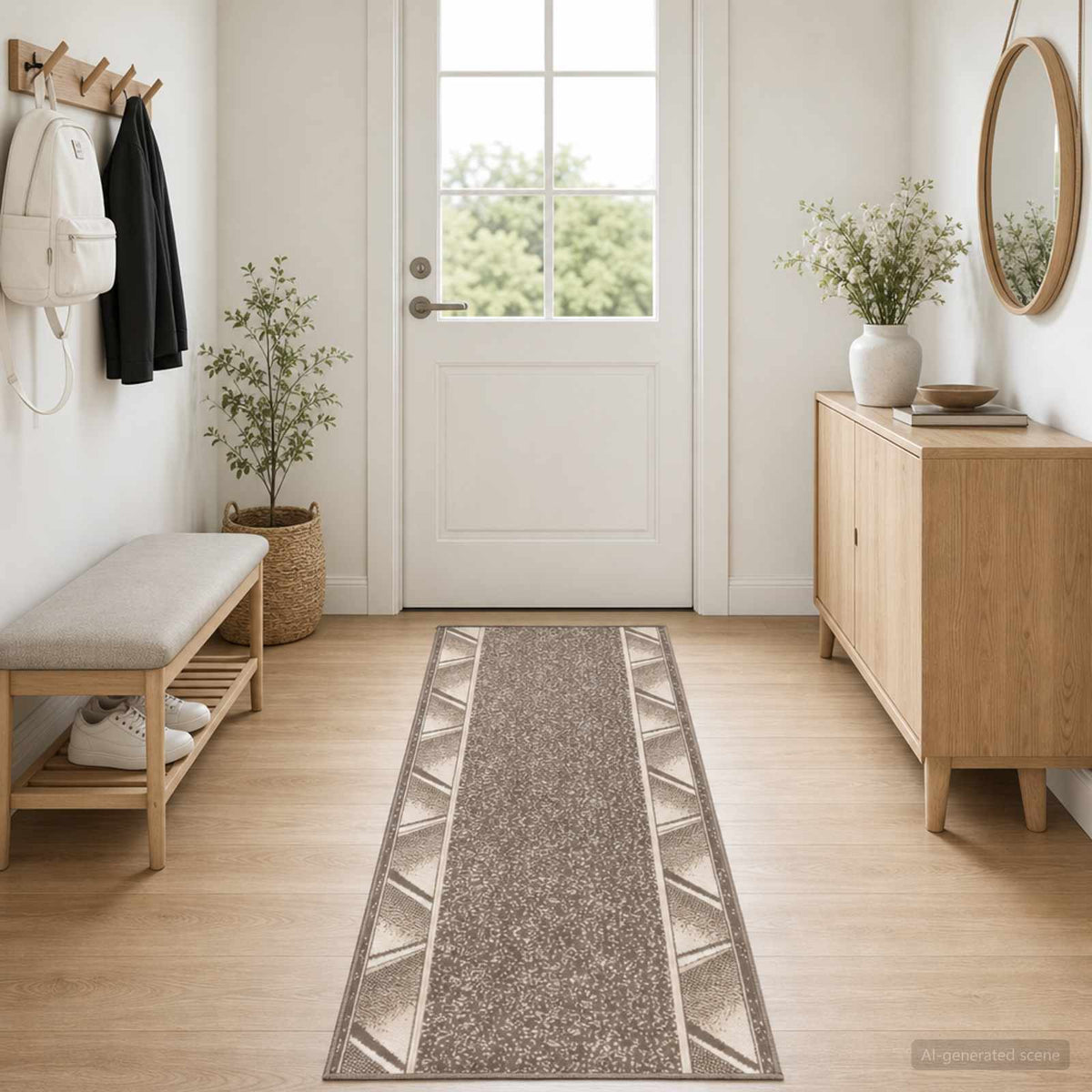 Runner Rug FLORNES Woven PP Taupe zigzag