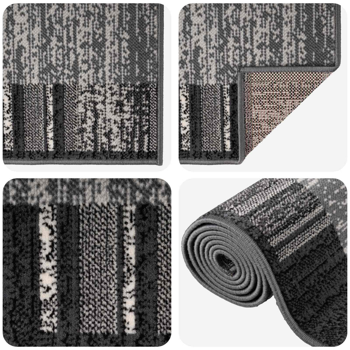 Runner Rug FLORNES Woven PP Grey stripes
