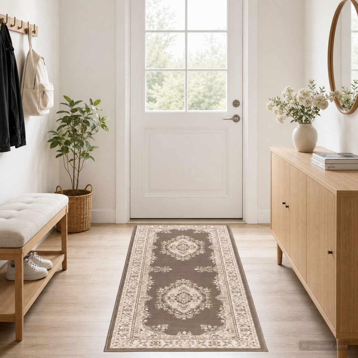 Runner Rug FLORNES Woven PP Taupe pattern