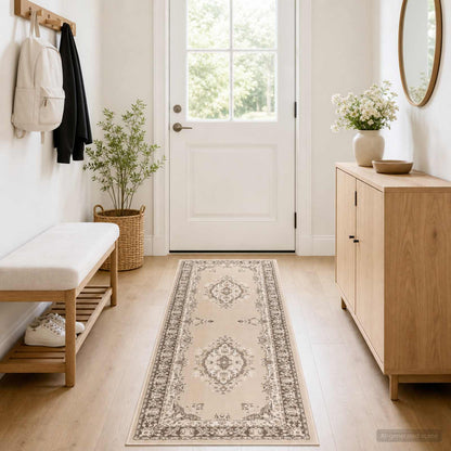 Runner Rug FLORNES Woven 67 x 250 cm PP 7 mm Ecru pattern
