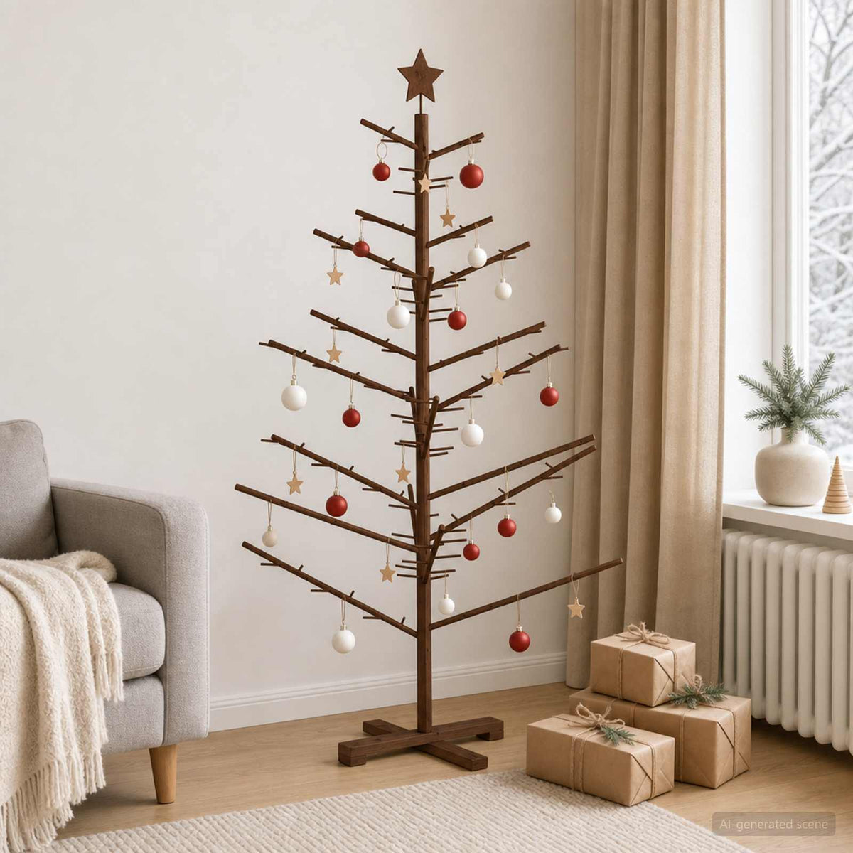 Wooden Christmas Tree KOTKA Bamboo and Solid Pine Wood Dark brown 150 cm