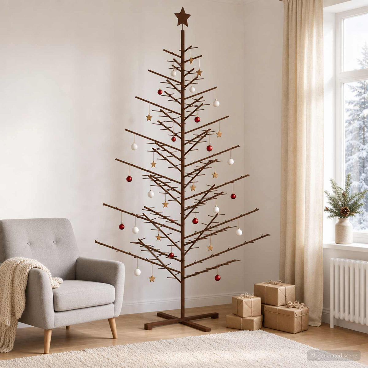 Wooden Christmas Tree KOTKA Bamboo and Solid Pine Wood Dark brown 240 cm