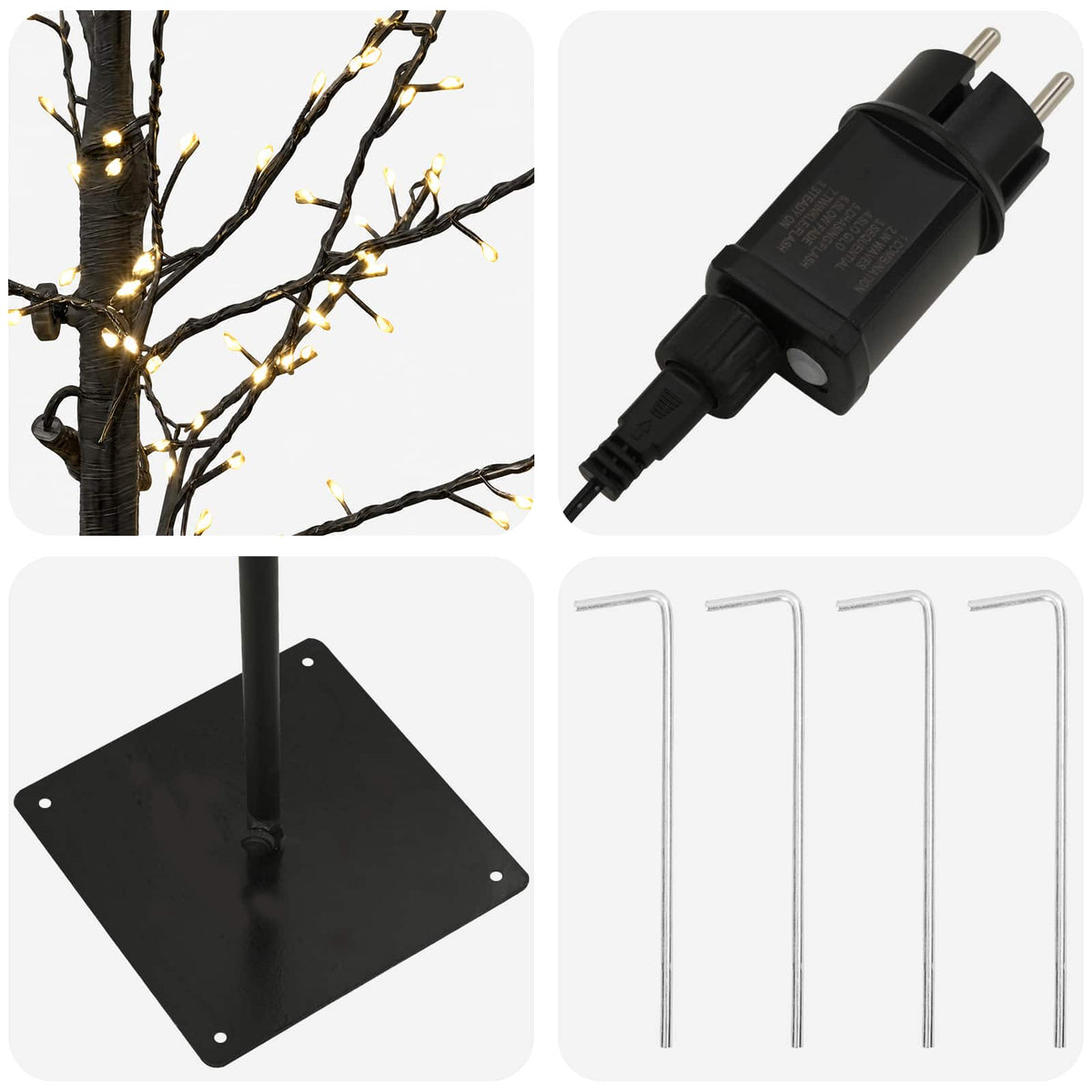 Micro Birch Christmas Tree White Steel 360 LEDs Black (warm white) 150 cm