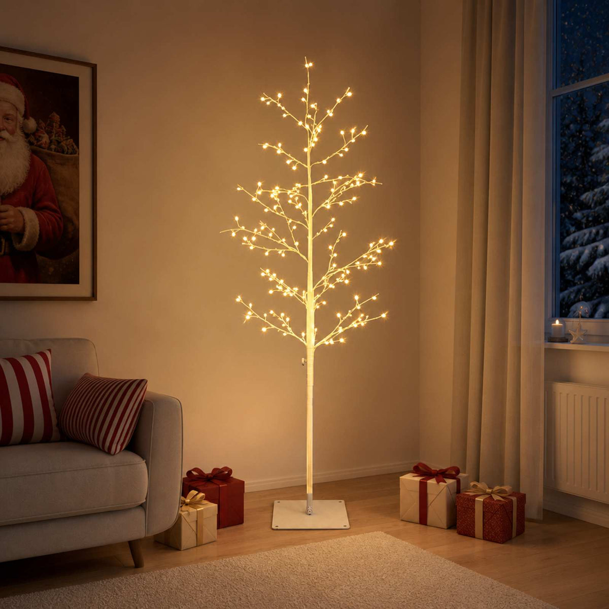 Micro Birch Christmas Tree White Steel 360 LEDs White (warm white) 150 cm