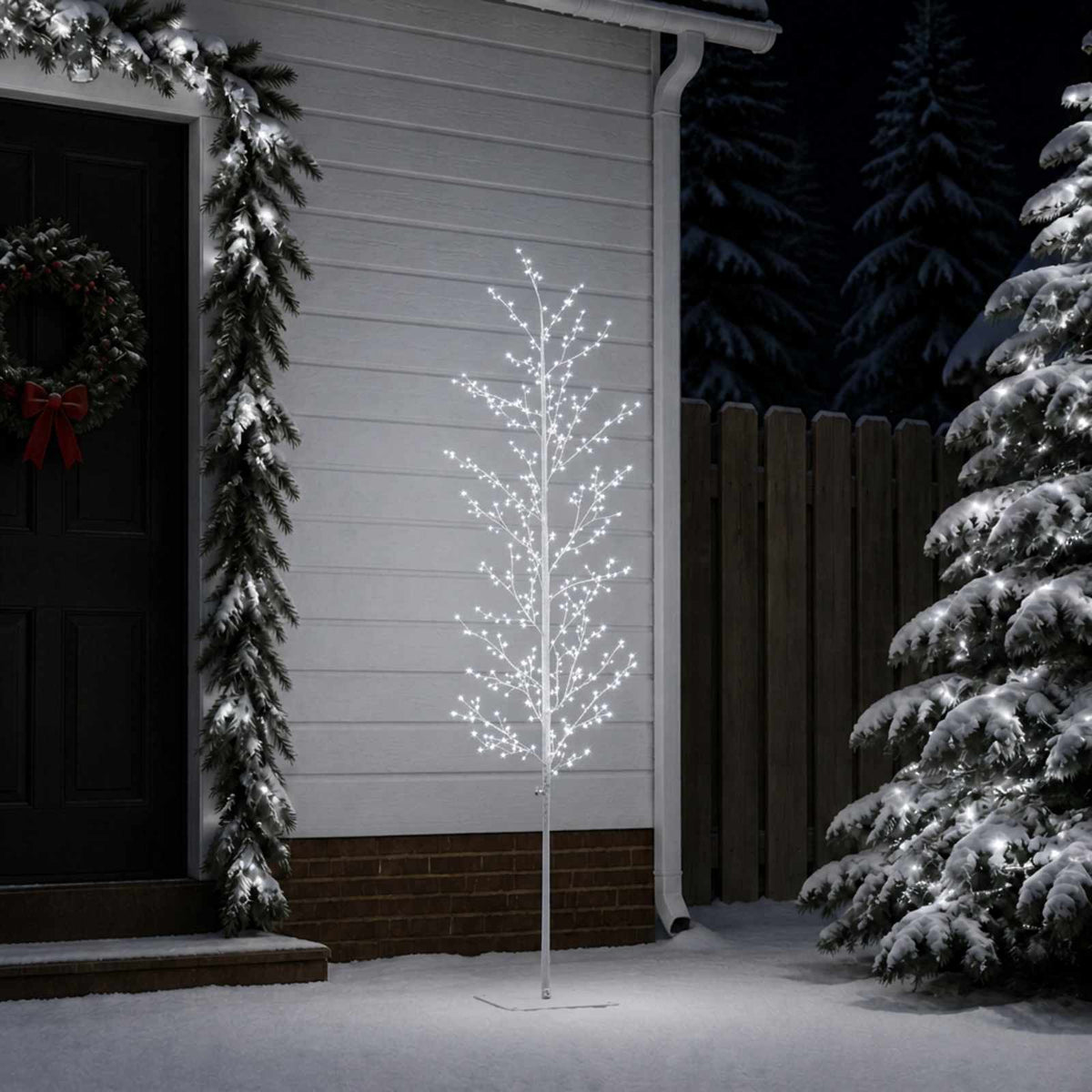 Micro Birch Christmas Tree White Steel 360 LEDs White (cold white) 180 cm