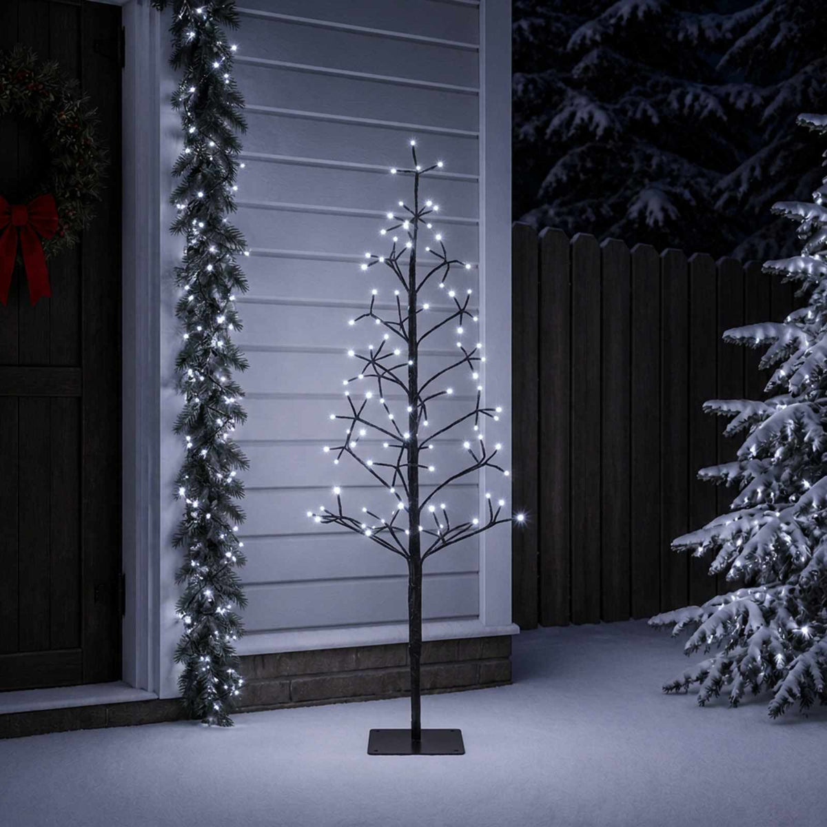 LED String Christmas Tree Black 47 x Steel 228 LEDs Black (cold white) 120 cm