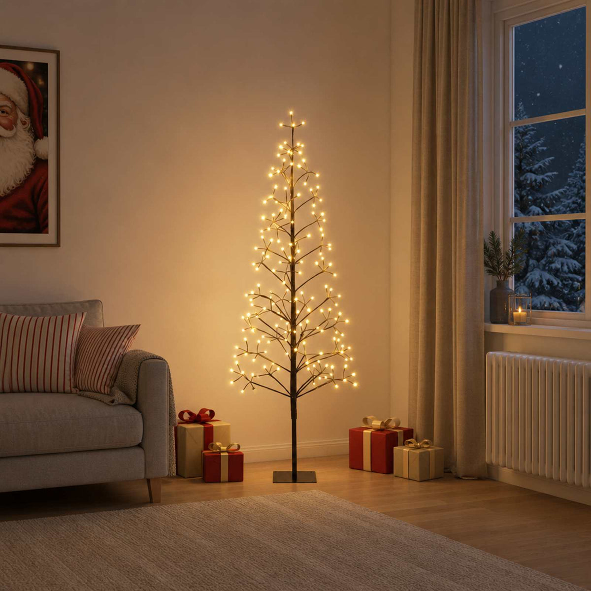 LED String Christmas Tree Black 47 x Steel 228 LEDs Black (warm white) 150 cm