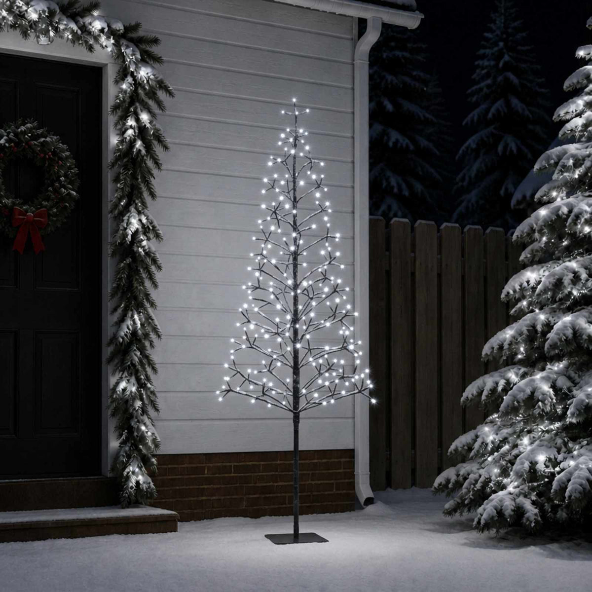 LED String Christmas Tree Black 47 x Steel 228 LEDs Black (cold white) 180 cm