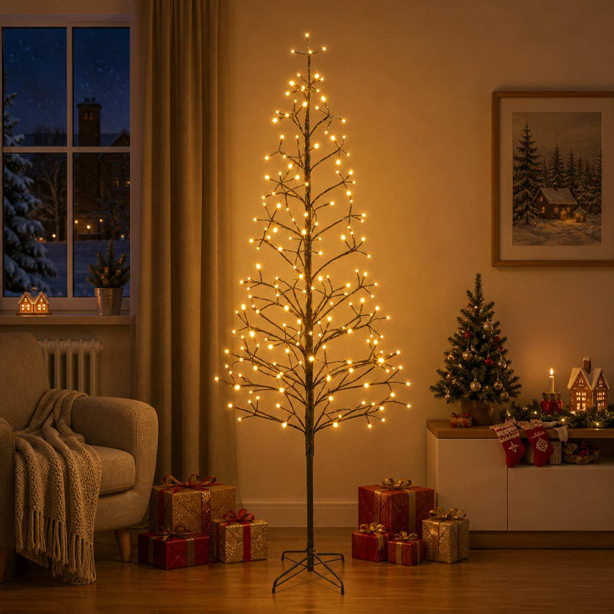 LED String Christmas Tree Black 47 x Steel 228 LEDs Black (warm white) 210 cm