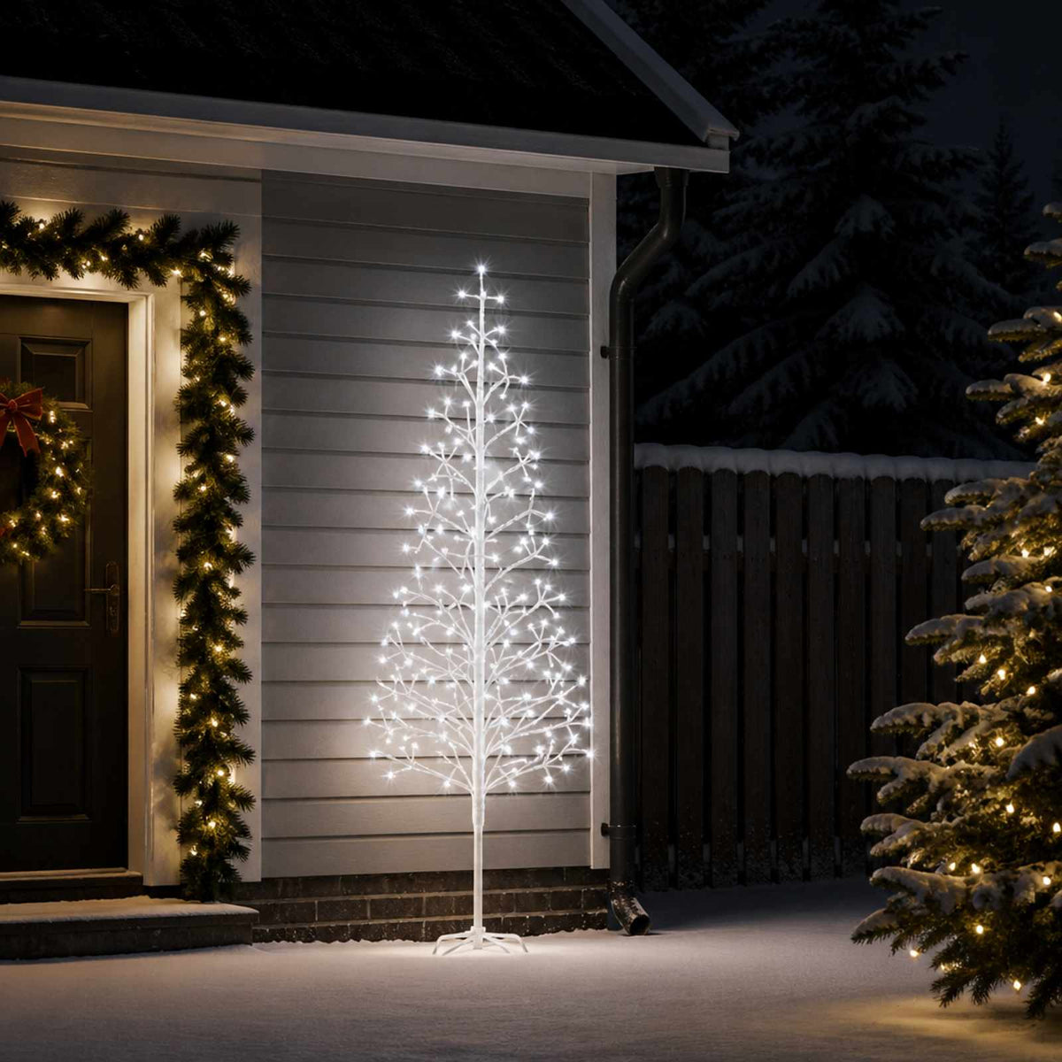 LED String Christmas Tree Black 47 x Steel 228 LEDs White (cold white) 210 cm