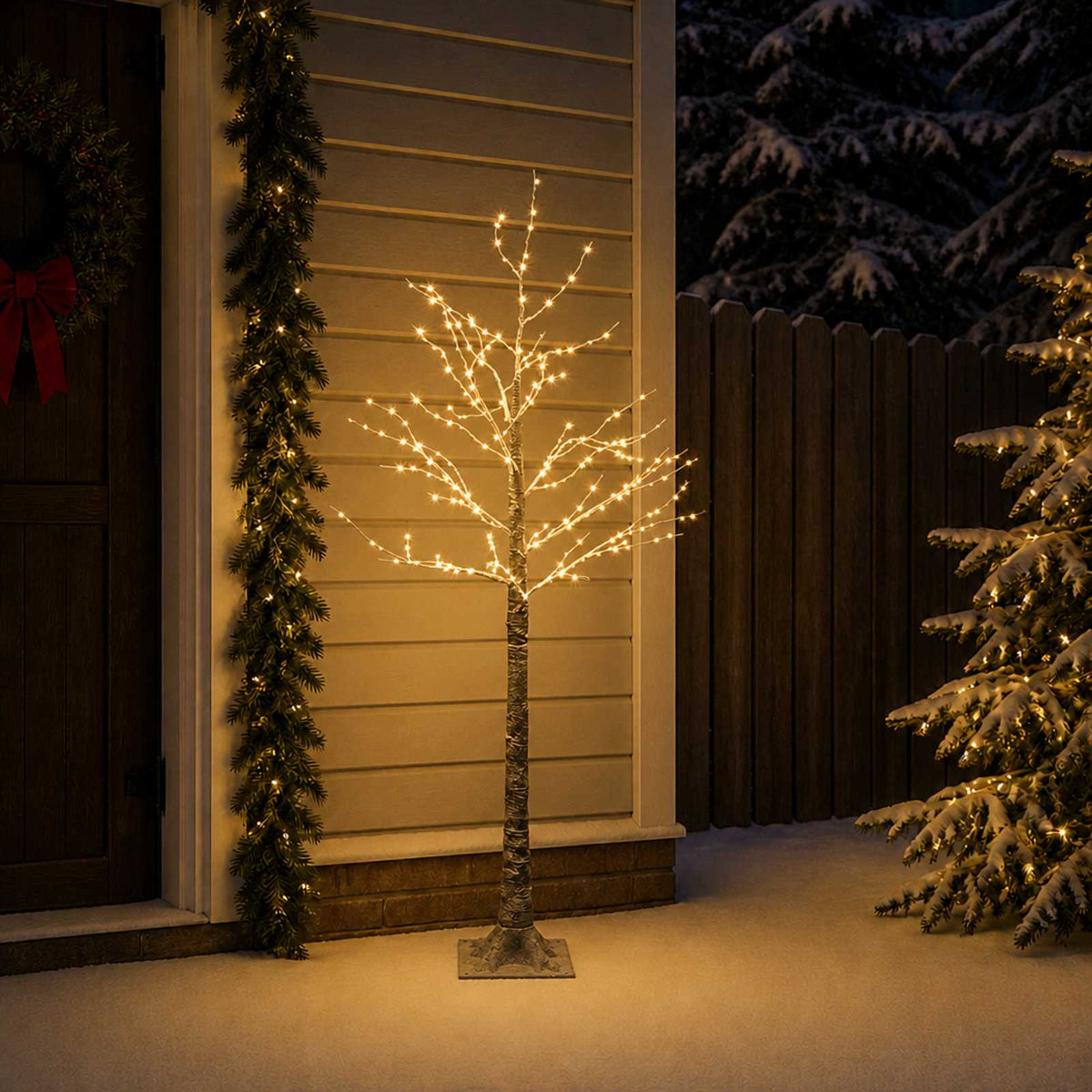 Snow-Covered LED Christmas Tree Brown 22 x 22 x Plastic 150 cm Warm white