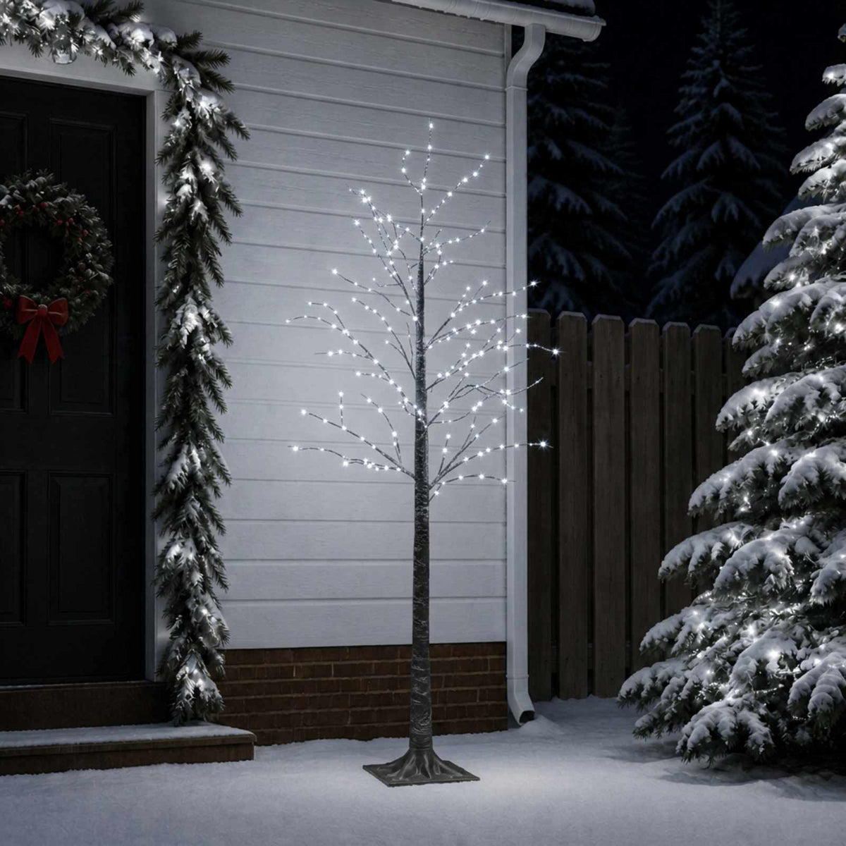 Snow-Covered LED Christmas Tree Brown 22 x 22 x Plastic 180 cm Cold white