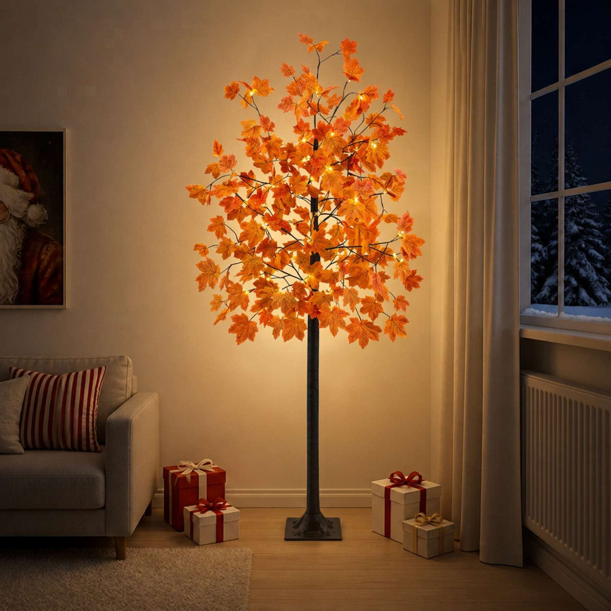 LED Maple Christmas Tree Brown Plastic 48 LEDs 210 cm