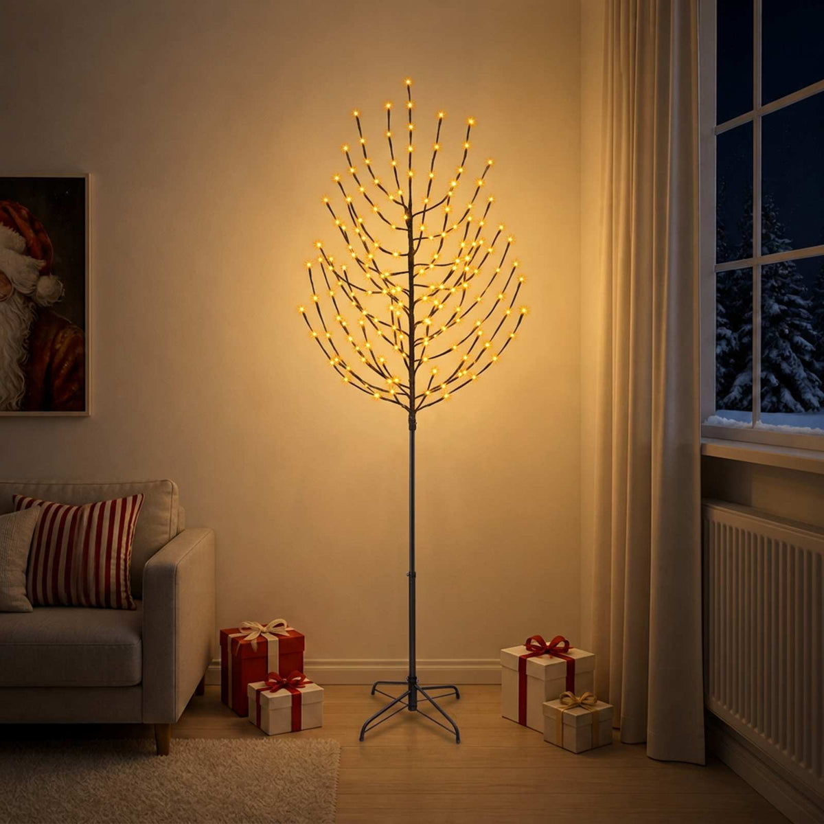 LED Christmas Tree Black Steel 100 LEDs Warm white