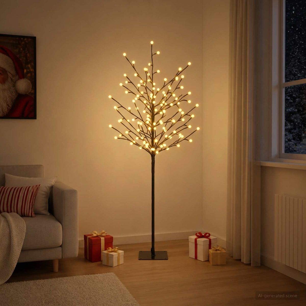 LED Ball Christmas Tree Black Steel 220 LEDs 120 cm Warm white