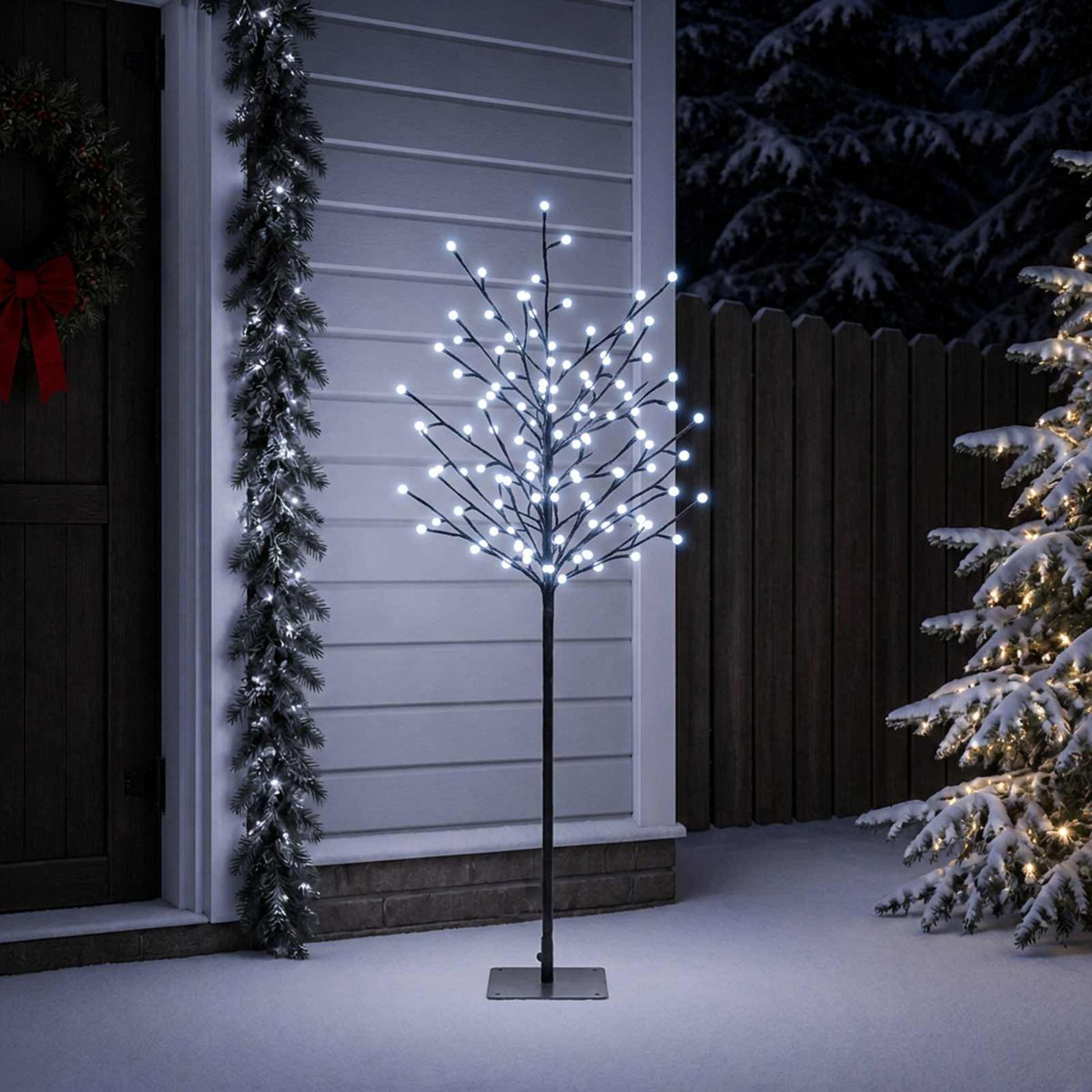 LED Ball Christmas Tree Black Steel 220 LEDs 120 cm Cold white