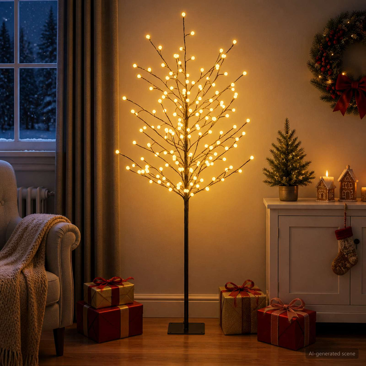LED Ball Christmas Tree Black Steel 220 LEDs 150 cm Warm white