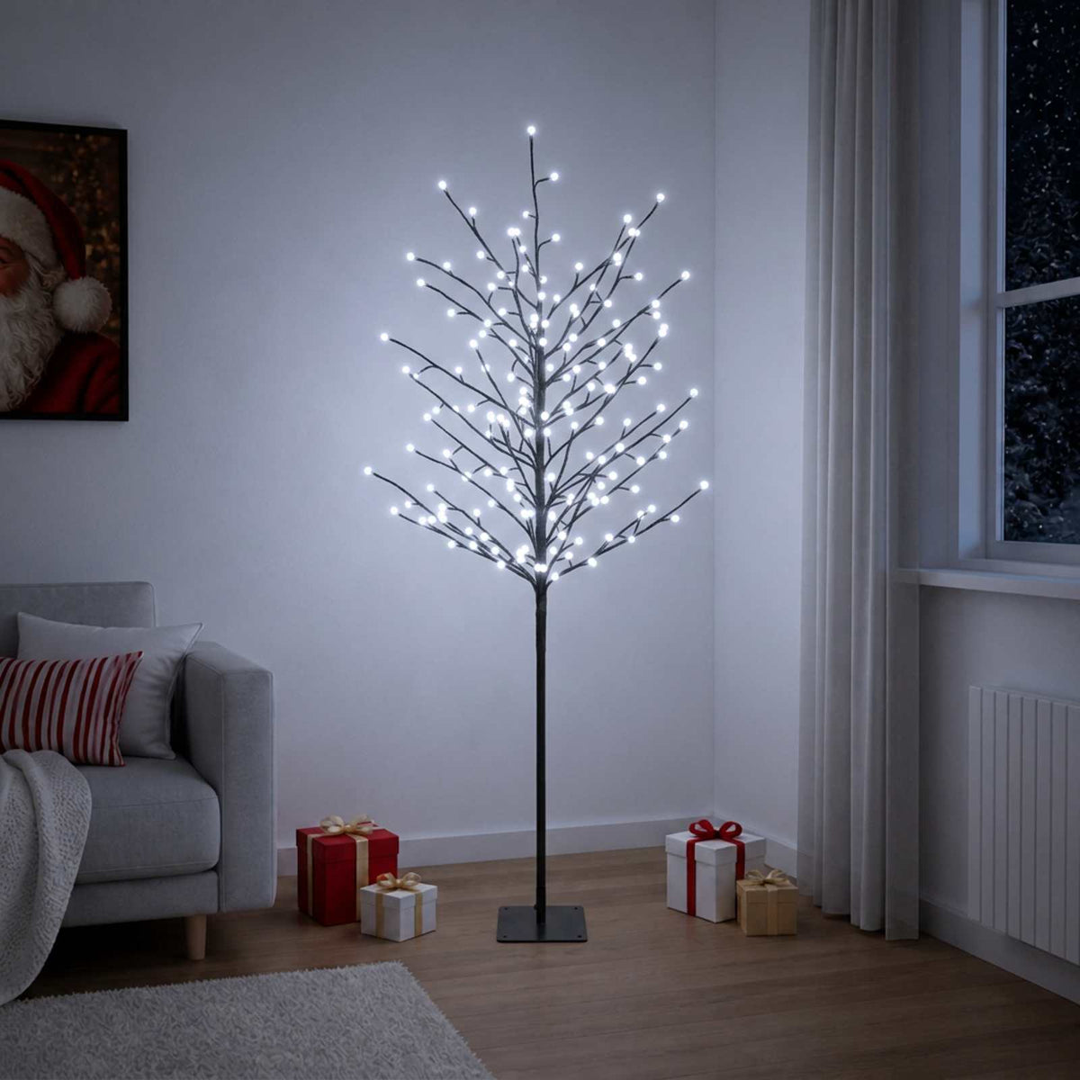 LED Ball Christmas Tree Black Steel 220 LEDs 150 cm Cold white