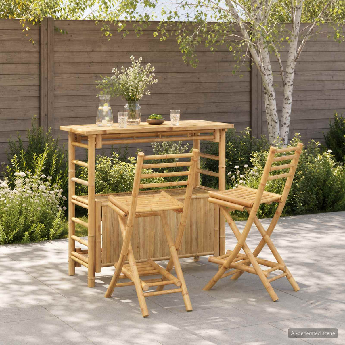 vidaXL Outdoor Bar Table and Stools 3 pcs 2-Seaters Natural Bamboo 1
