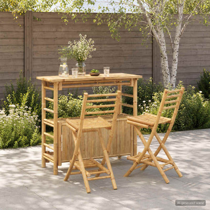 vidaXL Outdoor Bar Table and Stools 3 pcs 2-Seaters Natural Bamboo 1