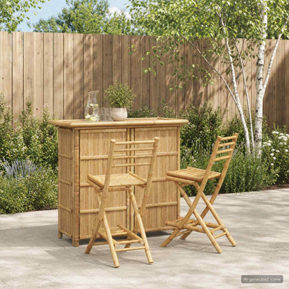 Outdoor Bar Table and Stools 3 pcs 2-Seaters Natural Bamboo Bar table (115 cm) + 2x bar chair
