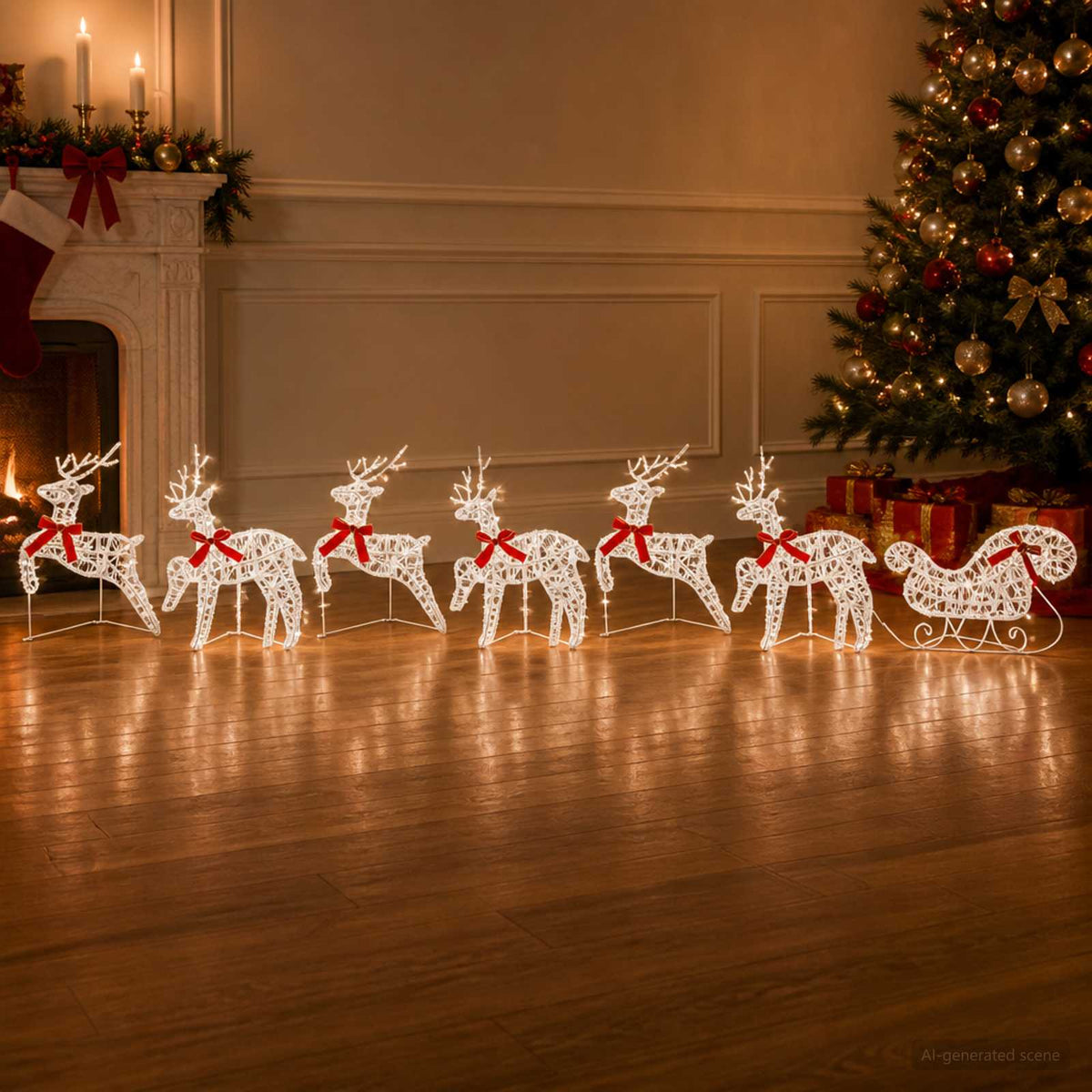 Christmas Reindeer with sleigh 100 LEDs Acrylic 7 Cold white
