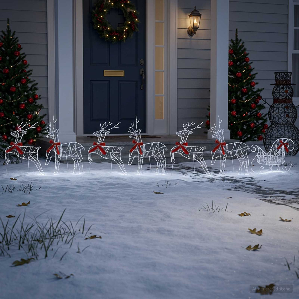 Christmas Reindeer with sleigh 100 LEDs Transparent string 7 Cold white