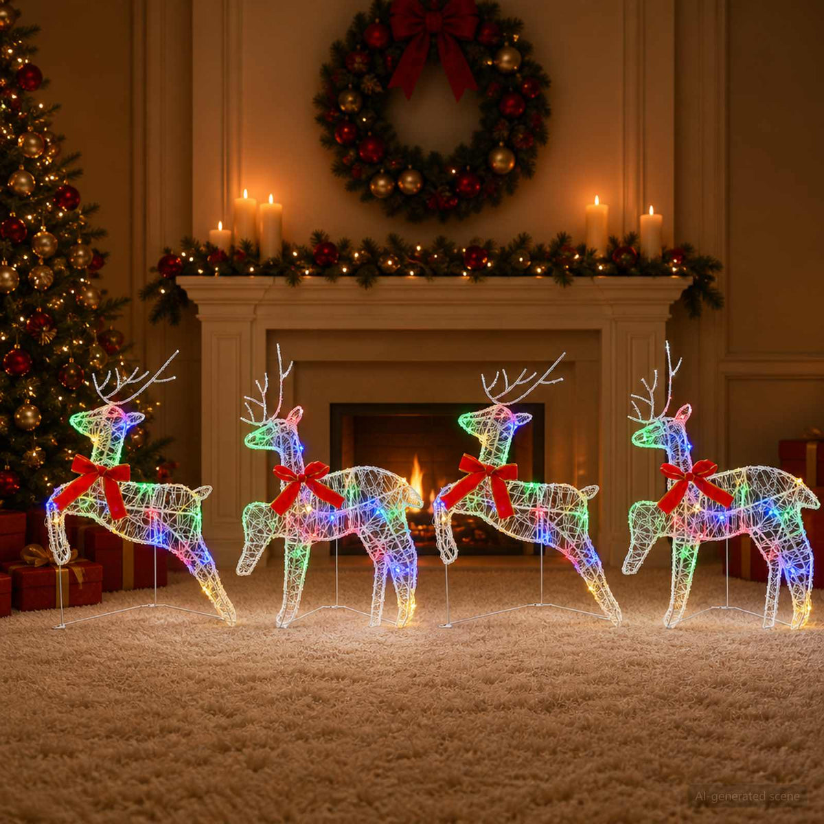 Christmas Reindeer 80 LEDs 43 x 19 x 65 cm Acrylic 4 Multicolour