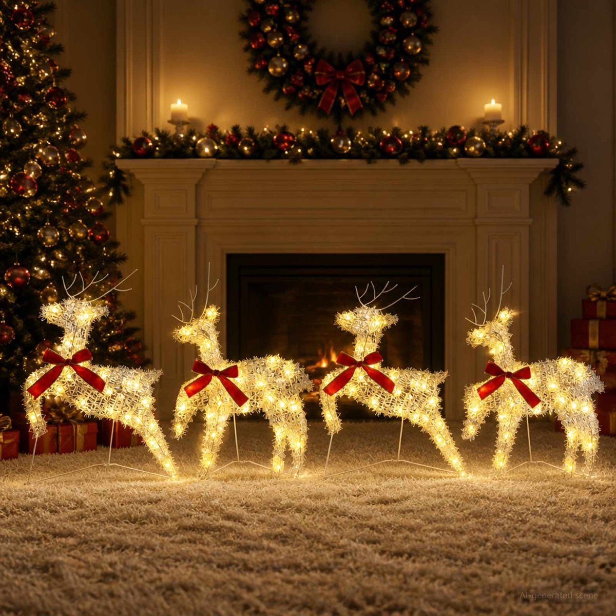 Christmas Reindeer 80 LEDs 43 x 19 x 65 cm Iridescent tinsel 4 Warm white