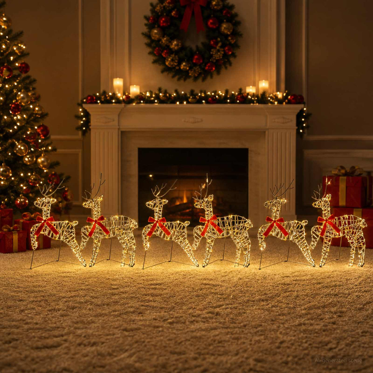 Christmas Reindeer 80 LEDs 43 x 19 x 65 cm Rattan 6 Warm white