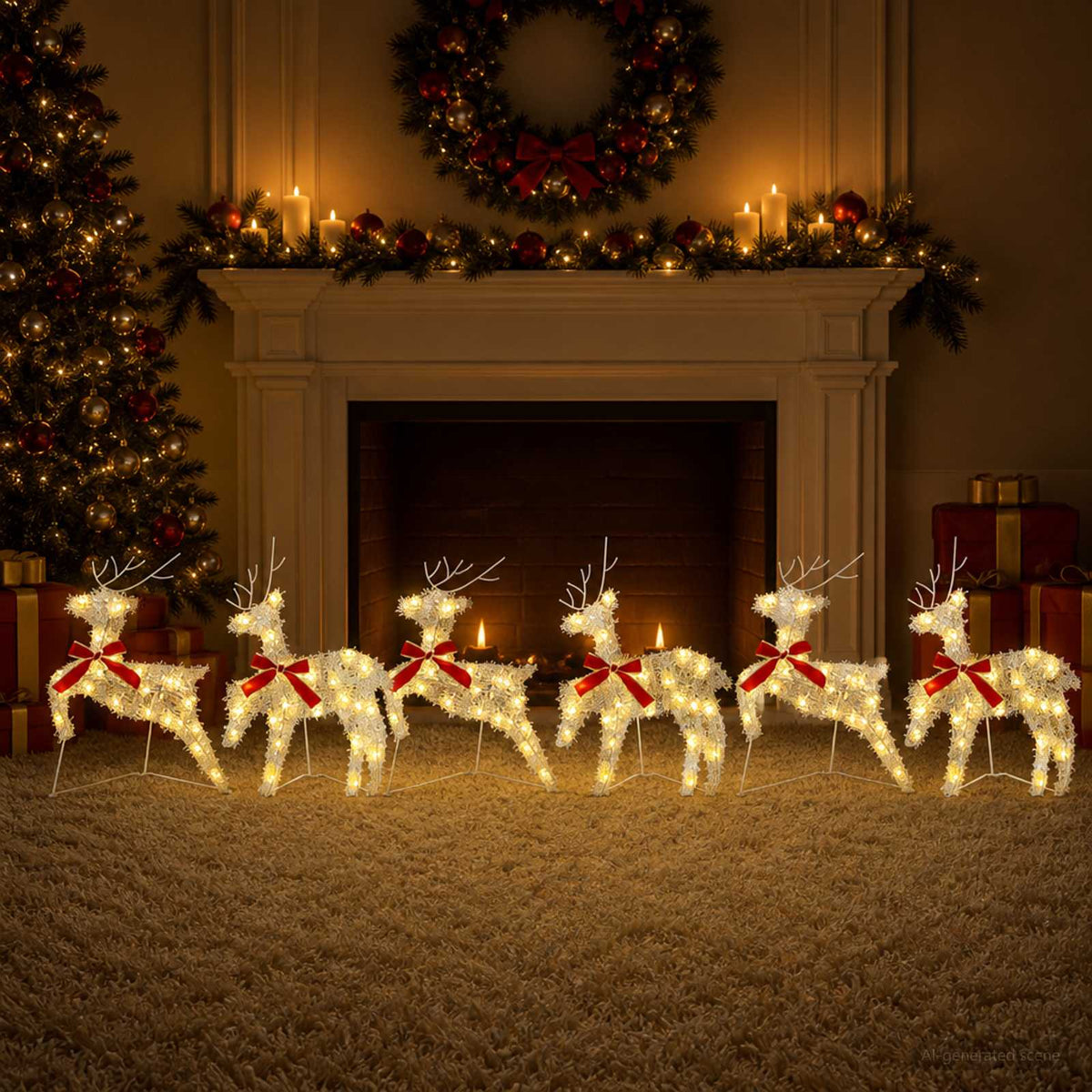 Christmas Reindeer 80 LEDs 43 x 19 x 65 cm Iridescent tinsel 6 Warm white