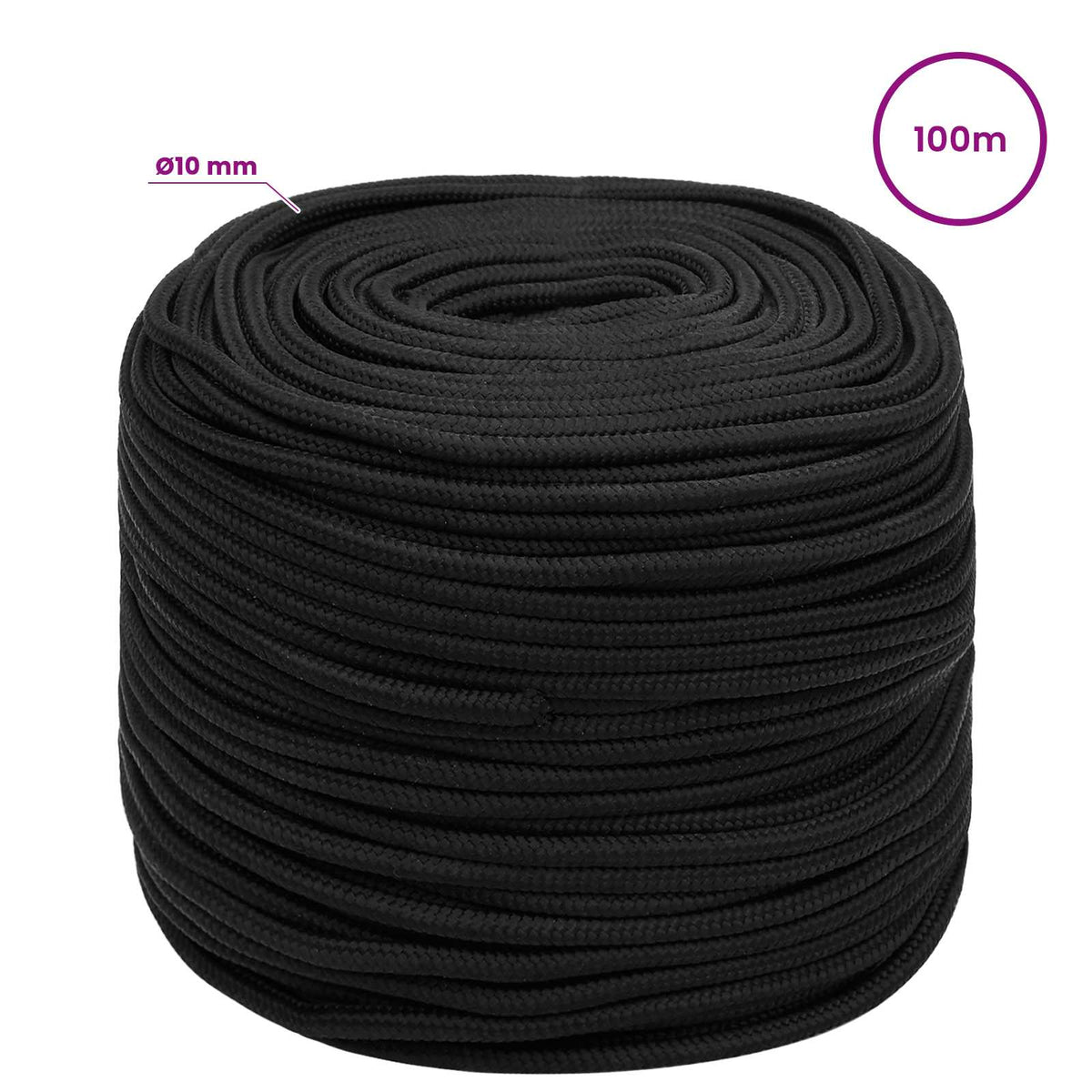 Multipurpose Utility Rope PP 27 kg Max Load Length 100 m Black 10 mm