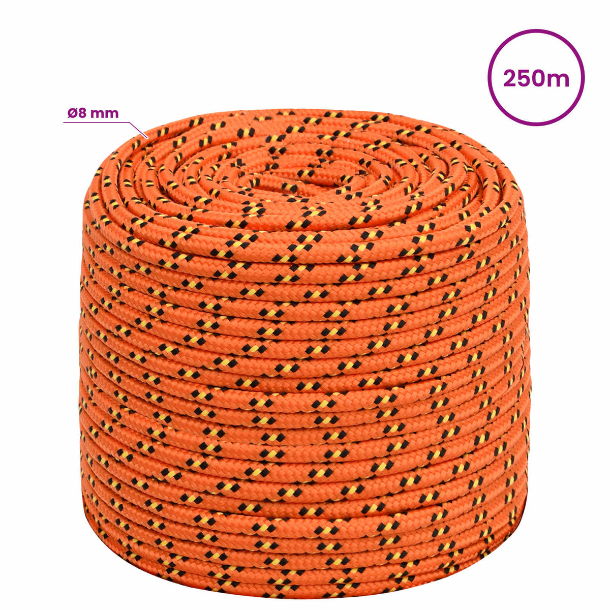 Multipurpose Utility Rope PP Length 250 m Orange 8 mm