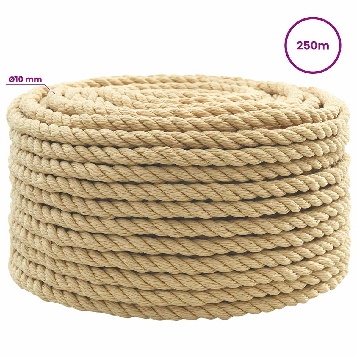 Multipurpose Utility Rope PP Length 250 m Natural 10 mm