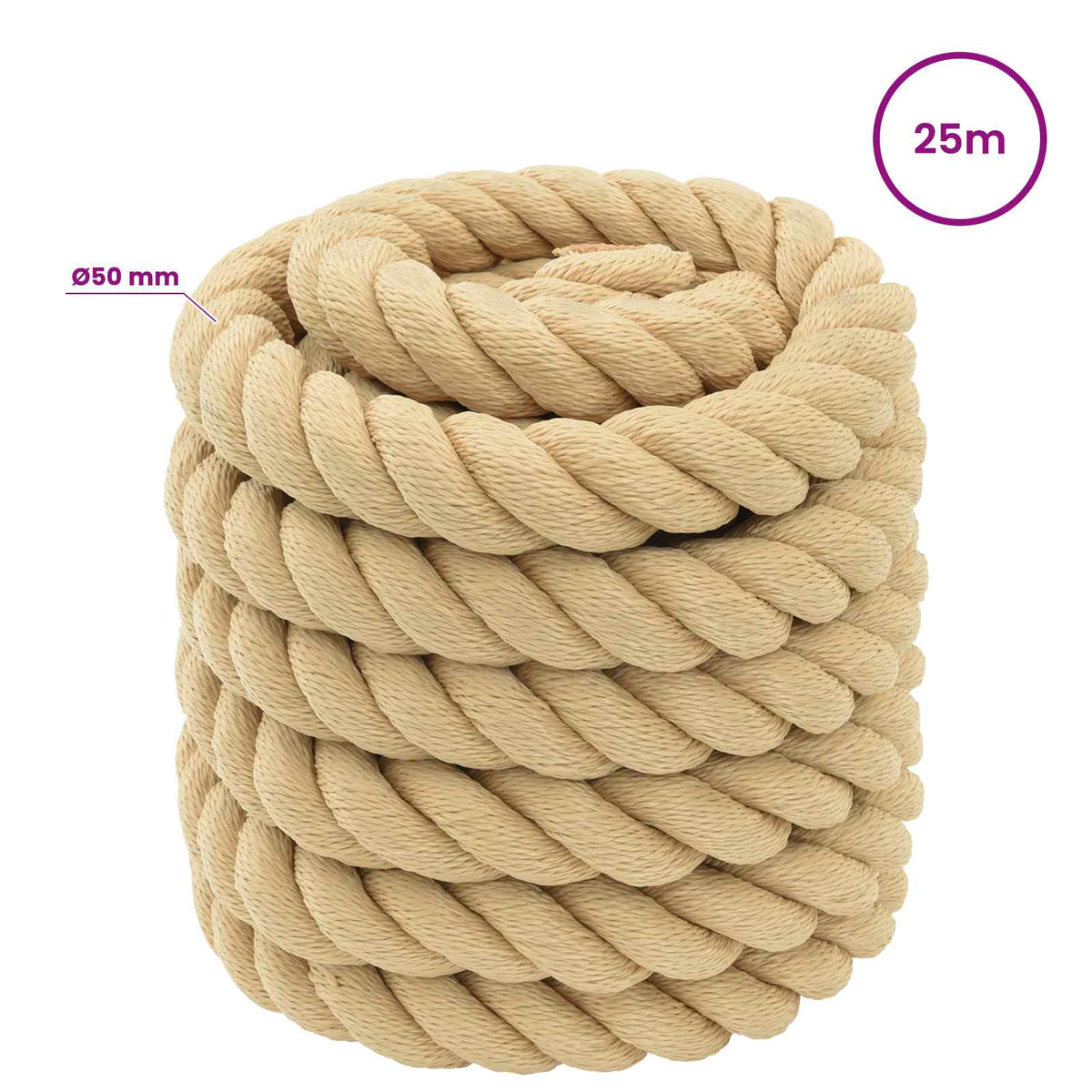 vidaXL Multipurpose Utility Rope 50 mm 25 m Natural PP 5