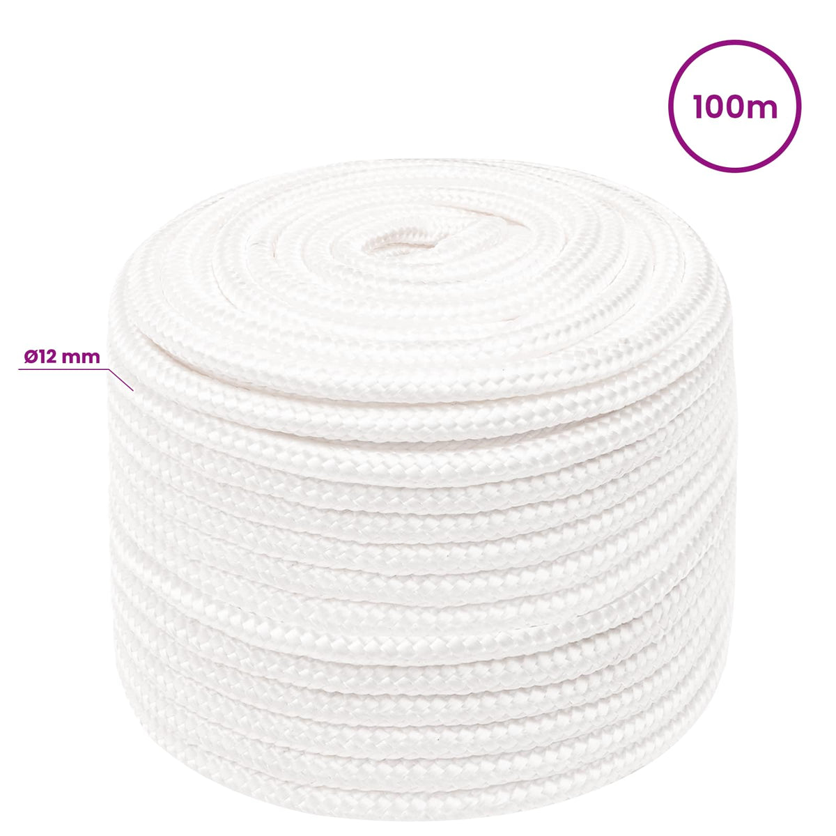 Multipurpose Utility Rope PP 105 kg Max Load Length 100 m White 12 mm
