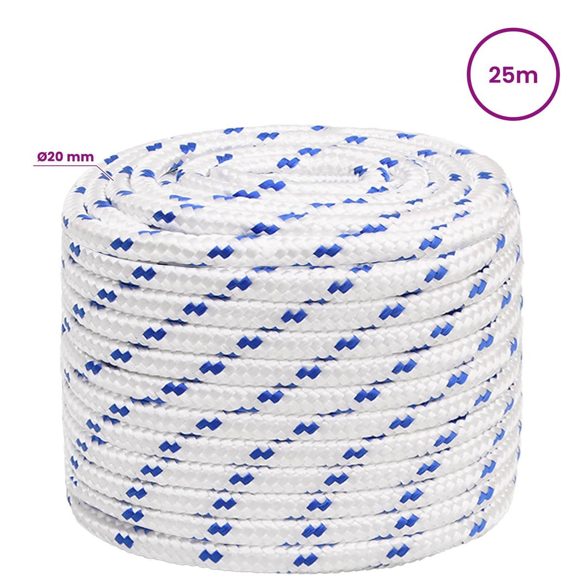 Multipurpose Utility Rope PP Length 25 m White and Blue 20 mm