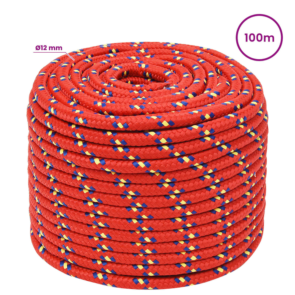 Multipurpose Utility Rope PP 27 kg Max Load Length 100 m Red 12 mm