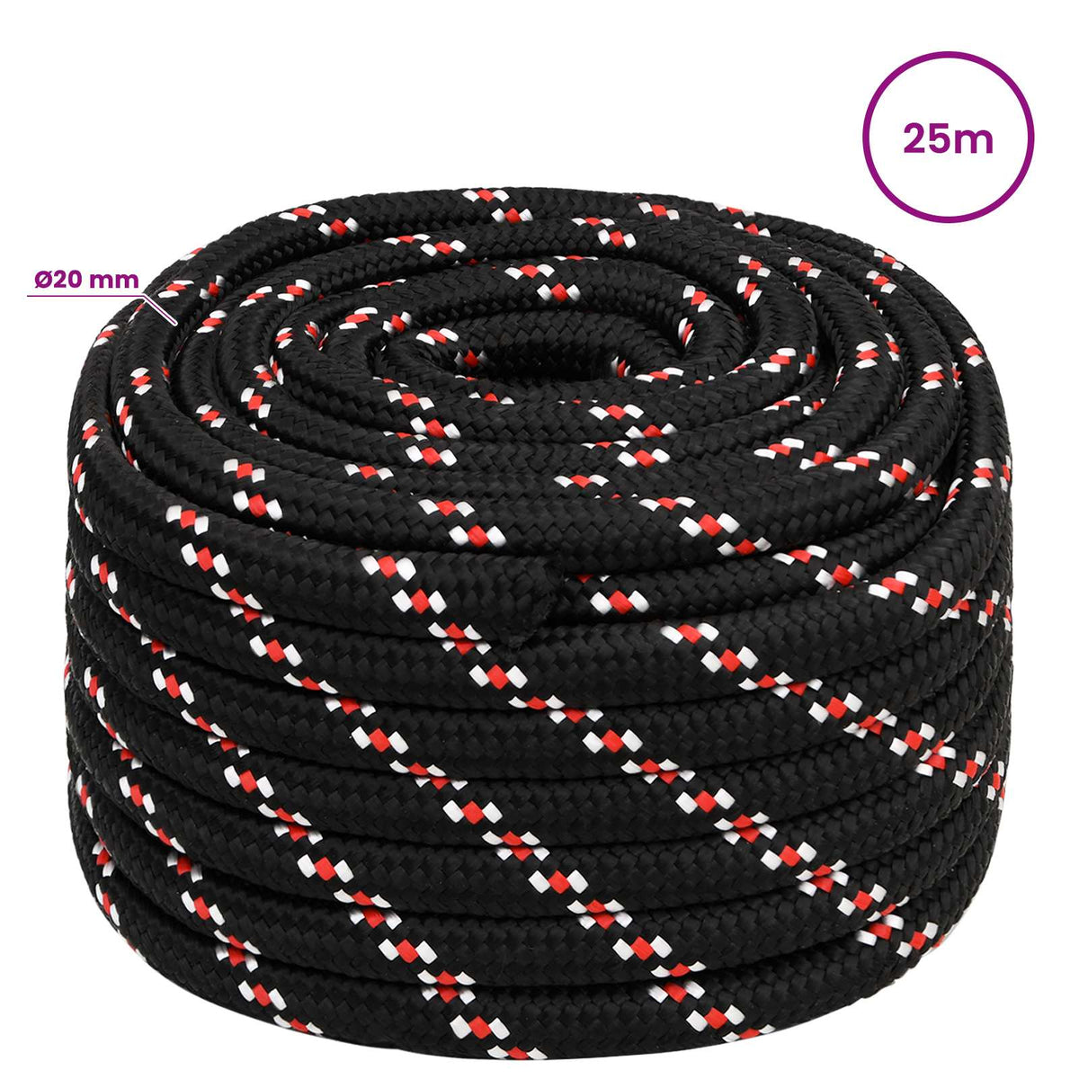 Multipurpose Utility Rope PP Length 25 m Black and Red 20 mm