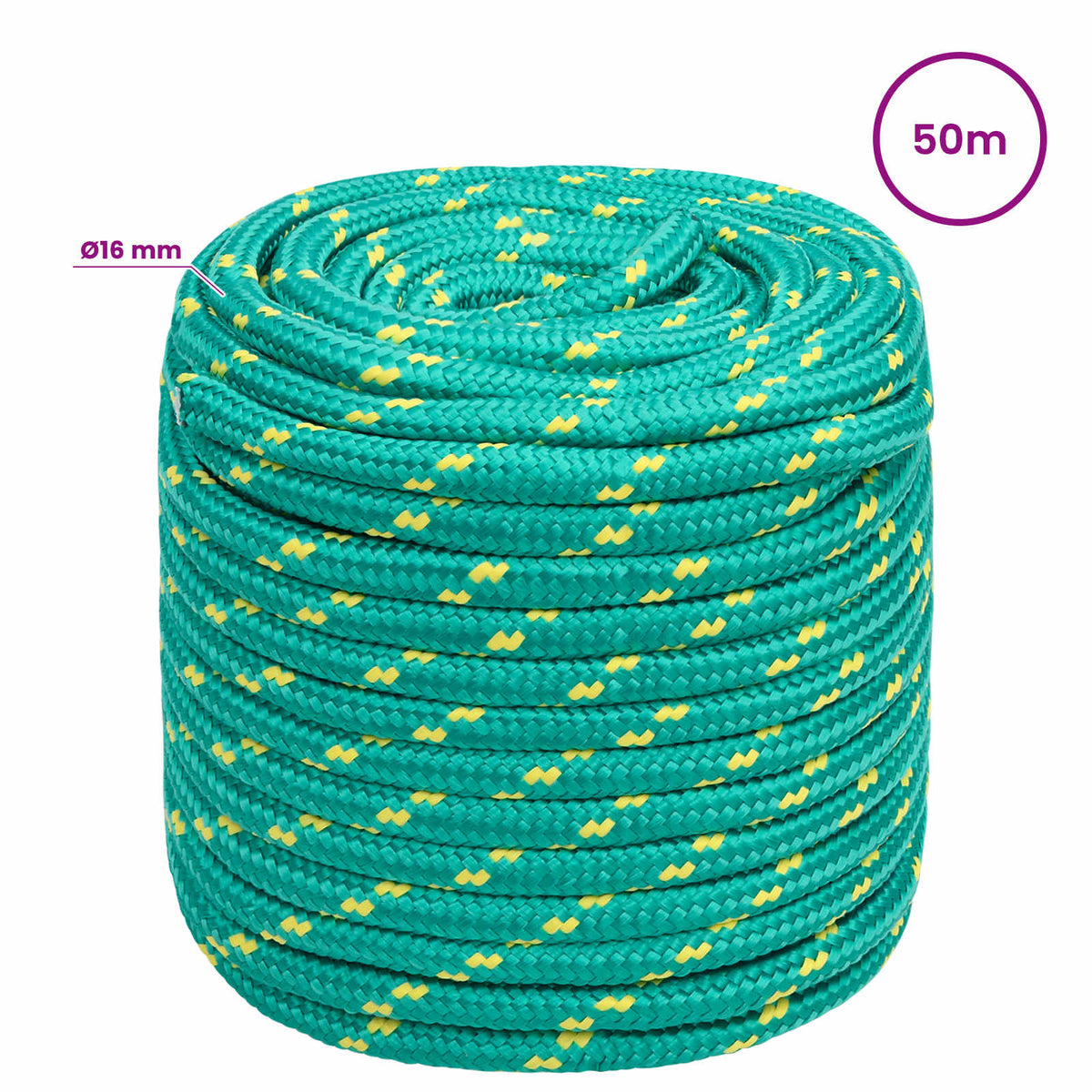 Multipurpose Utility Rope PP 240 kg Max Load Length 50 m Green 16 mm