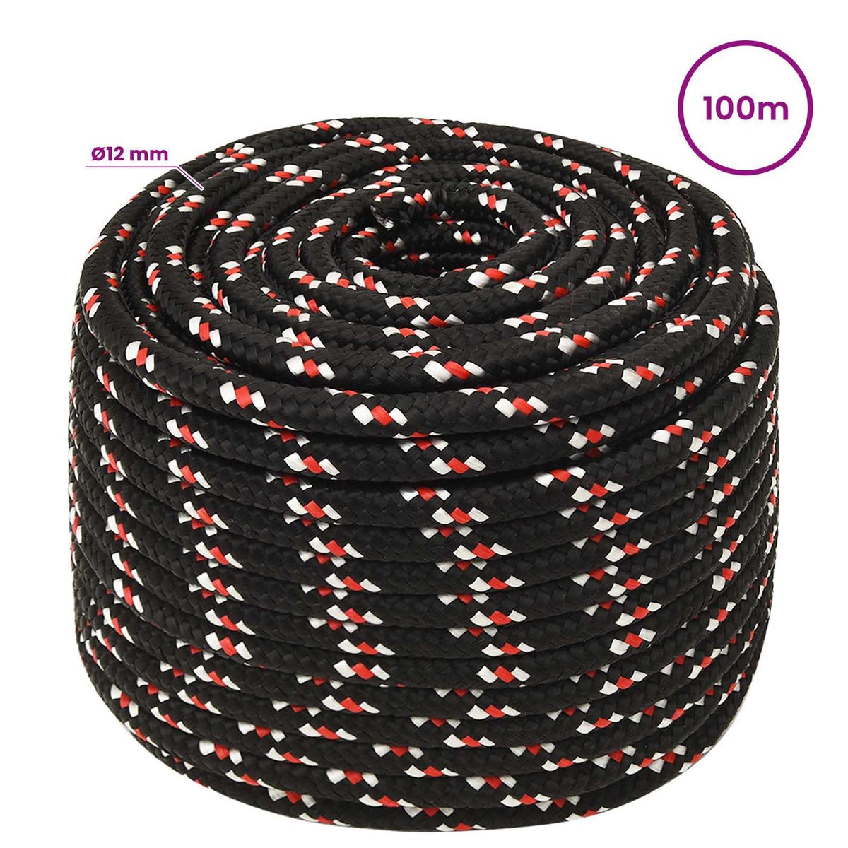 Multipurpose Utility Rope PP Length 100 m Black and Red 12 mm
