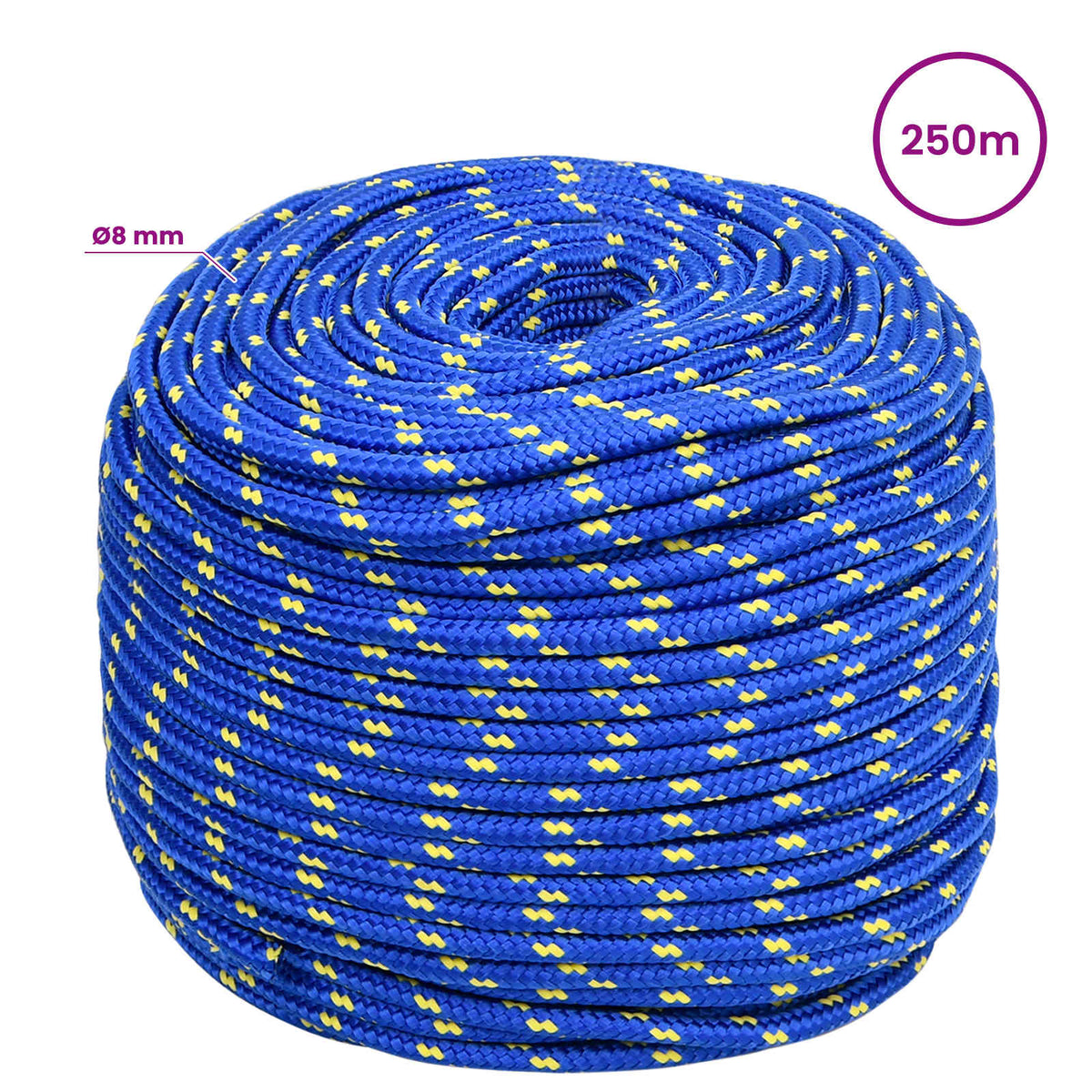 Multipurpose Utility Rope PP 27 kg Max Load Length 250 m Blue 8 mm