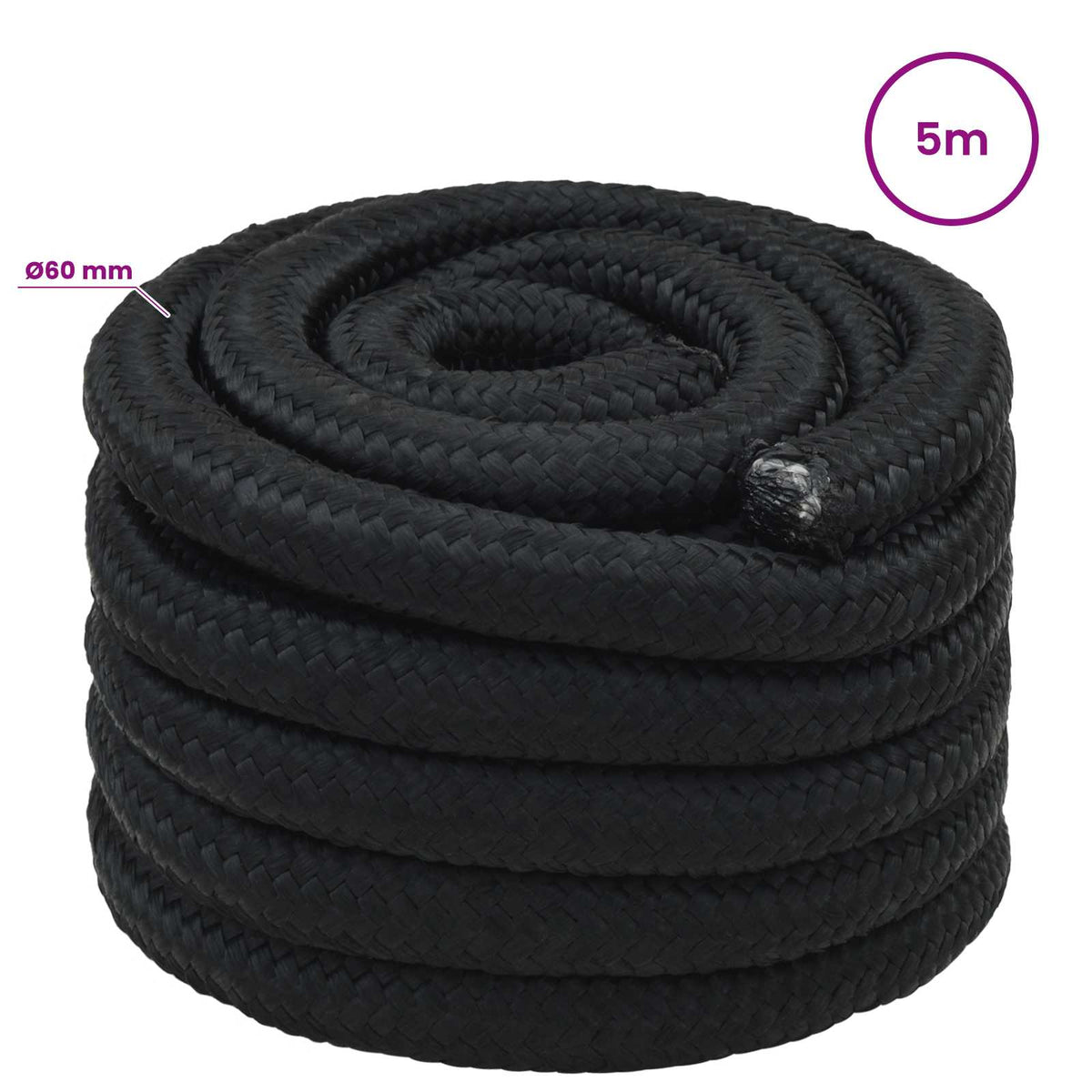 Multipurpose Utility Rope PP 21600 kg Max Load Length 5 m 60 mm Black