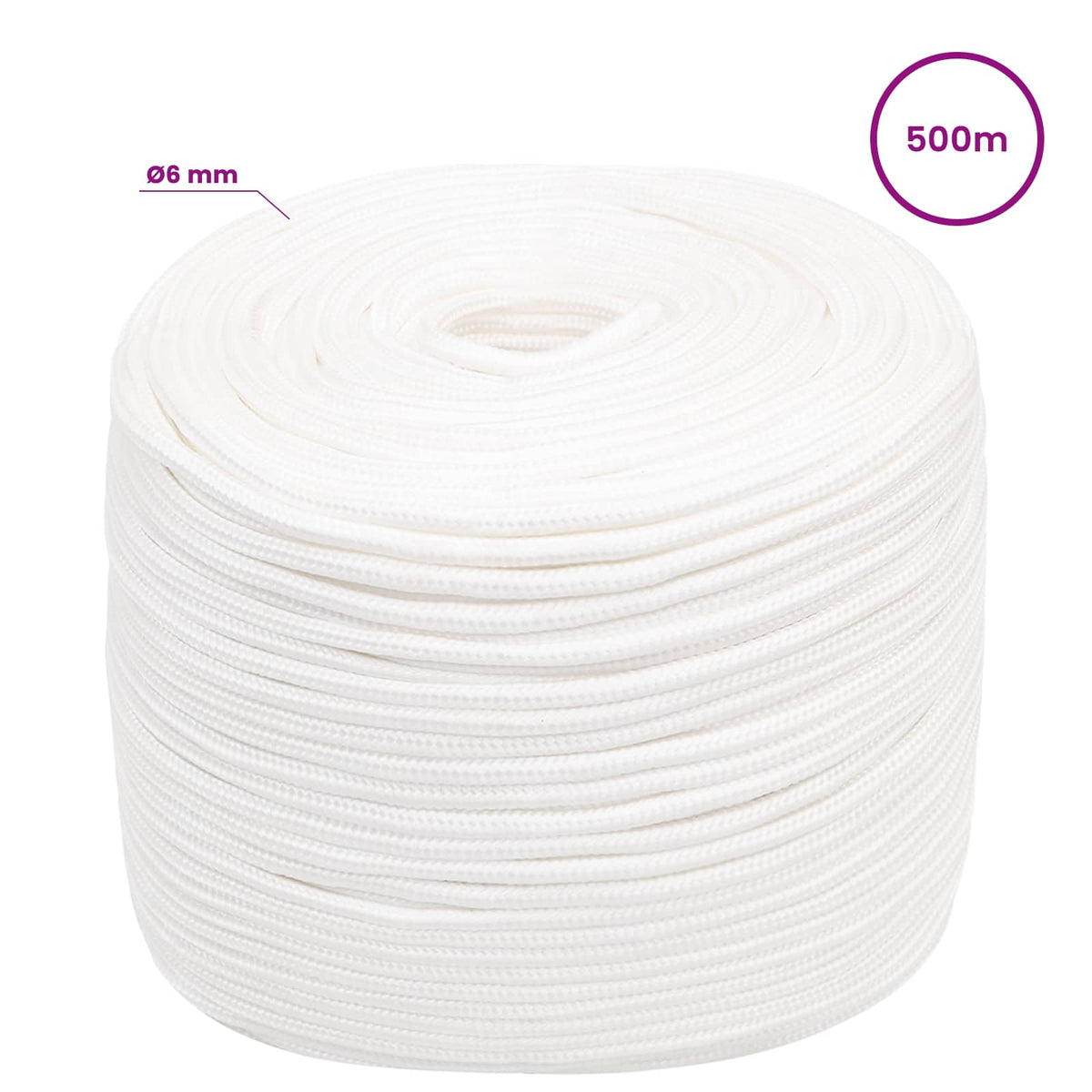 Multipurpose Utility Rope PP 240 kg Max Load Length 500 m 6 mm White
