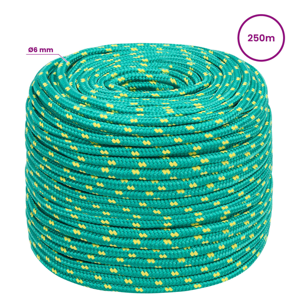 Multipurpose Utility Rope PP 27 kg Max Load Length 250 m Green 6 mm
