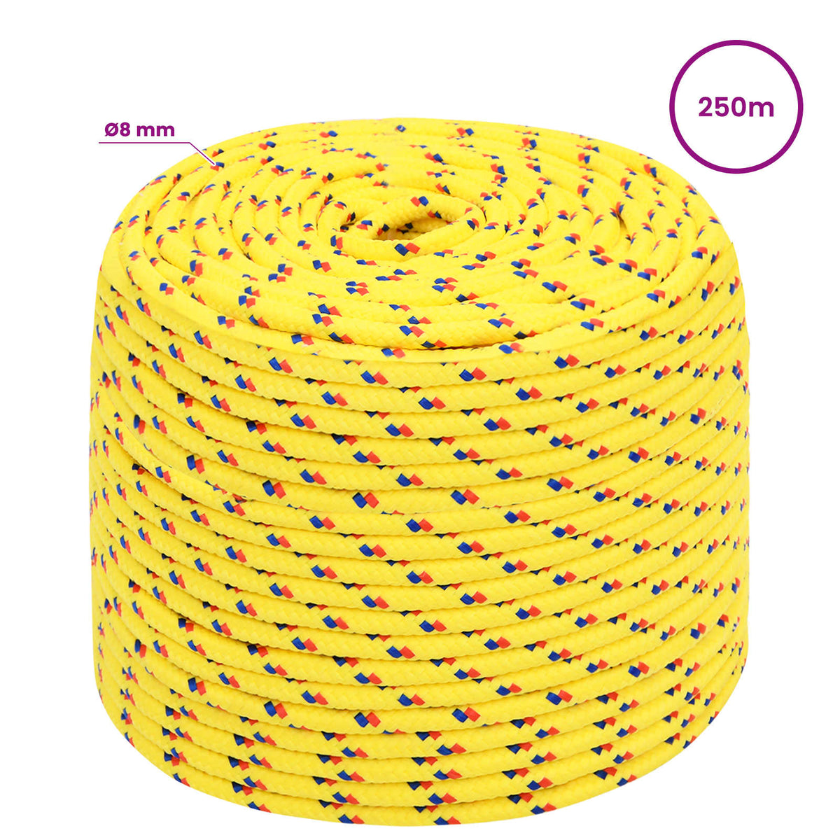Multipurpose Utility Rope PP Length 250 m Yellow 8 mm